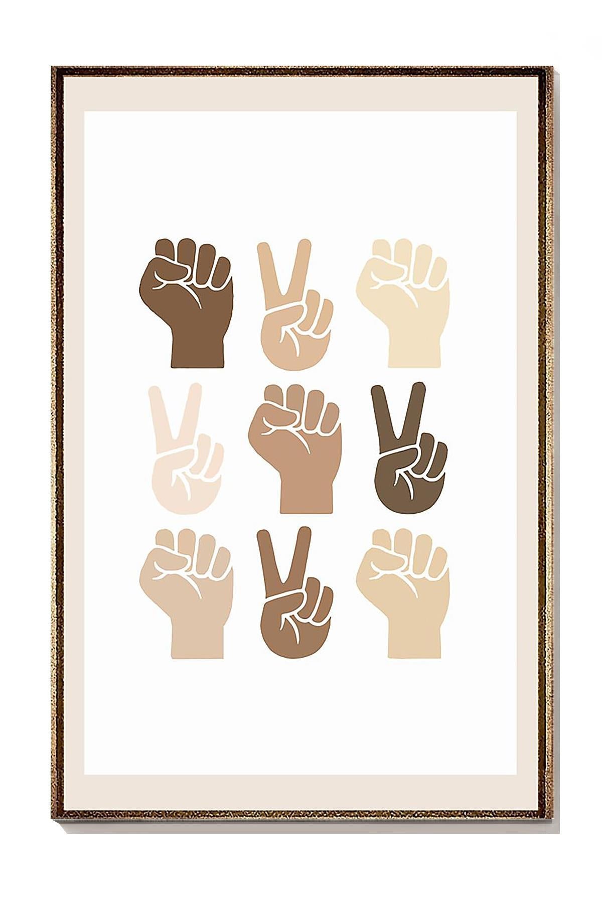 Diversity Skin Color Hand S Ign Language Equality Wall Art For Nursery Pre School Decor Canvas Gallery Wrapped Canvas Framed Gift Idea Framed Prints, Canvas
