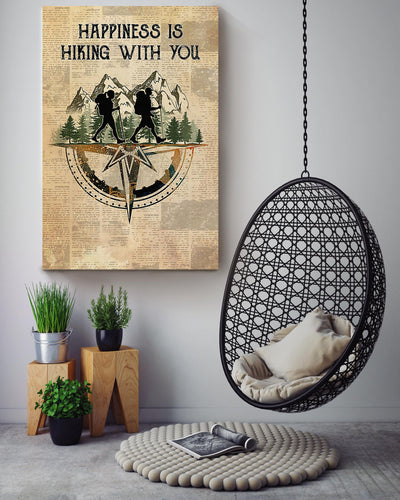 Happiness Is Hiking With You Couple Hike Together Wall Art For Home Living Room Decor Canvas Gallery Wrapped Canvas Framed Gift Idea Framed Prints, Canvas