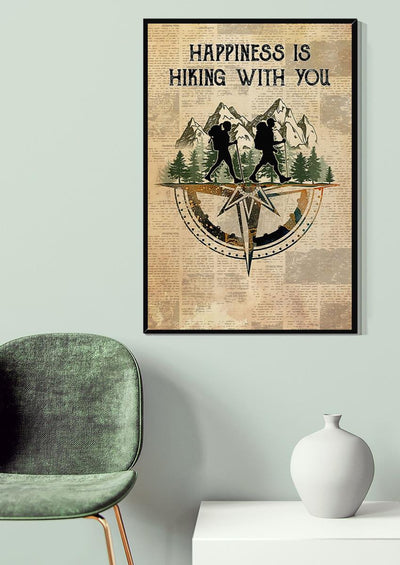 Happiness Is Hiking With You Couple Hike Together Wall Art For Home Living Room Decor Canvas Gallery Wrapped Canvas Framed Gift Idea Framed Prints, Canvas
