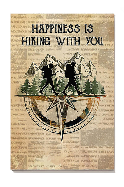 Happiness Is Hiking With You Couple Hike Together Wall Art For Home Living Room Decor Canvas Gallery Wrapped Canvas Framed Gift Idea Framed Prints, Canvas
