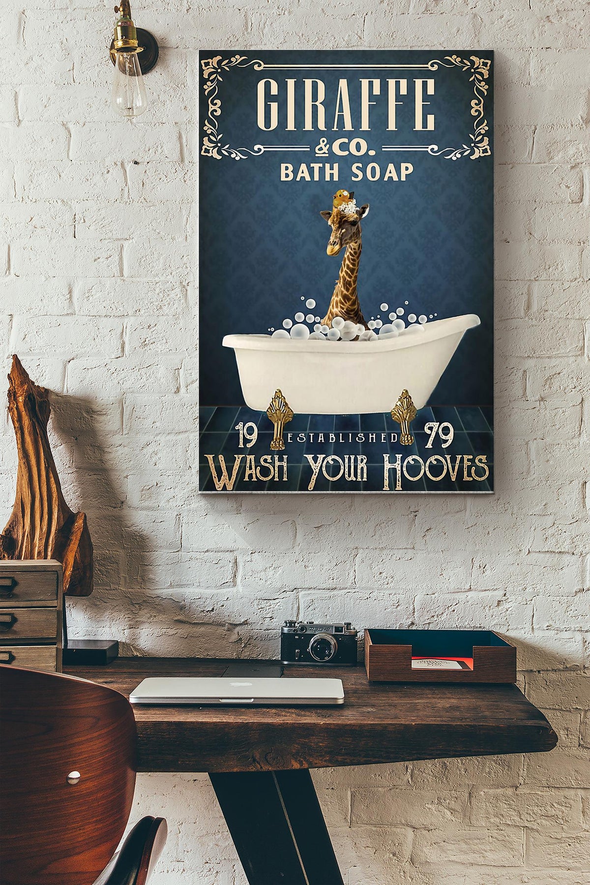 Giraffe In Bath Soap Wash Your Hooves Giraffe Poster Canvas Gallery Wrapped Canvas Framed Gift Idea