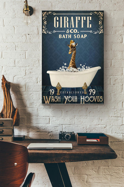 Giraffe In Bath Soap Wash Your Hooves Giraffe Poster Canvas Gallery Wrapped Canvas Framed Gift Idea