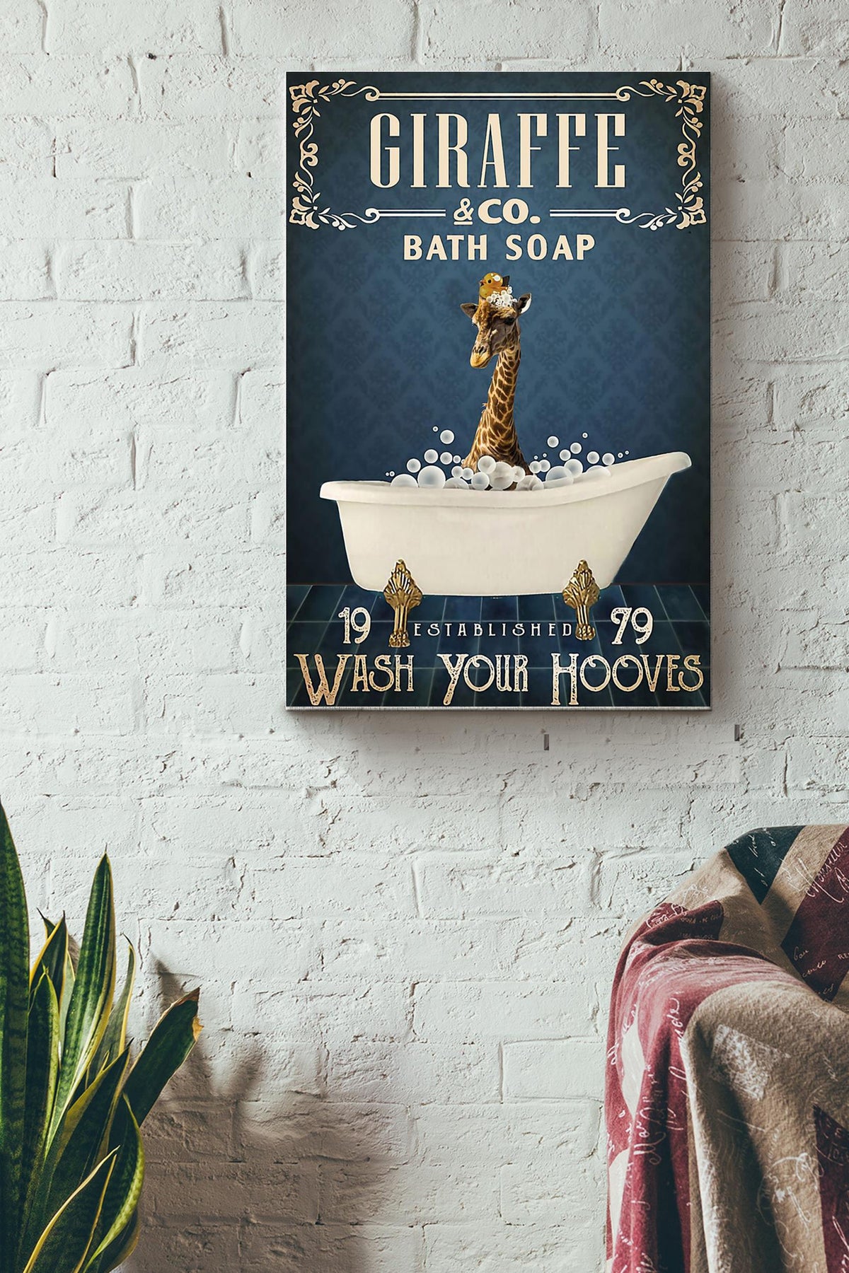 Giraffe In Bath Soap Wash Your Hooves Giraffe Poster Canvas Gallery Wrapped Canvas Framed Gift Idea