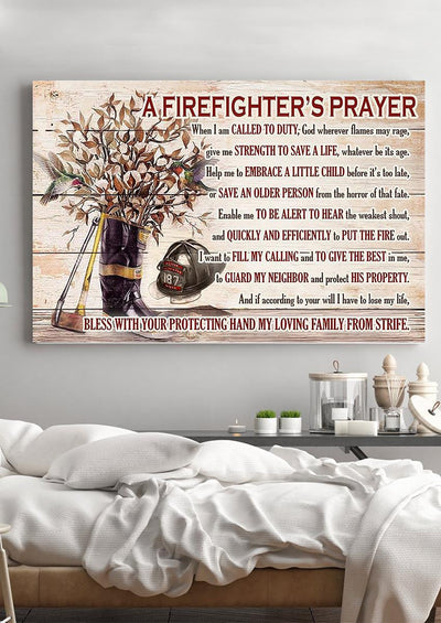 Firefighter's Prayer Motivation Quote Wall Art Gift For Fireman Fire Dept Decor Framed Prints, Canvas