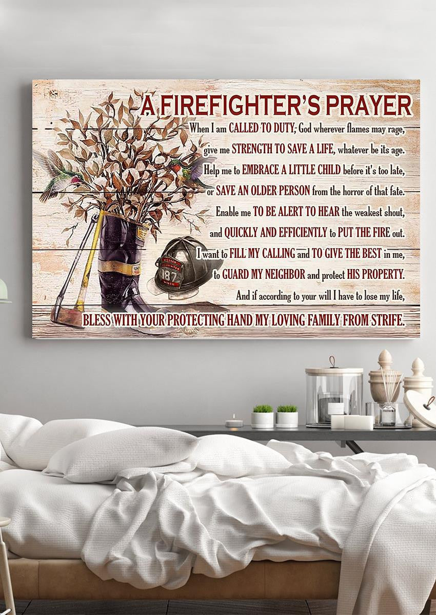 Firefighter's Prayer Motivation Quote Wall Art Gift For Fireman Fire Dept Decor Framed Prints, Canvas