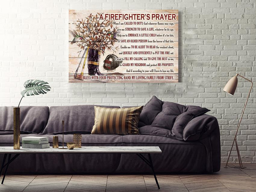Firefighter's Prayer Motivation Quote Wall Art Gift For Fireman Fire Dept Decor Framed Prints, Canvas