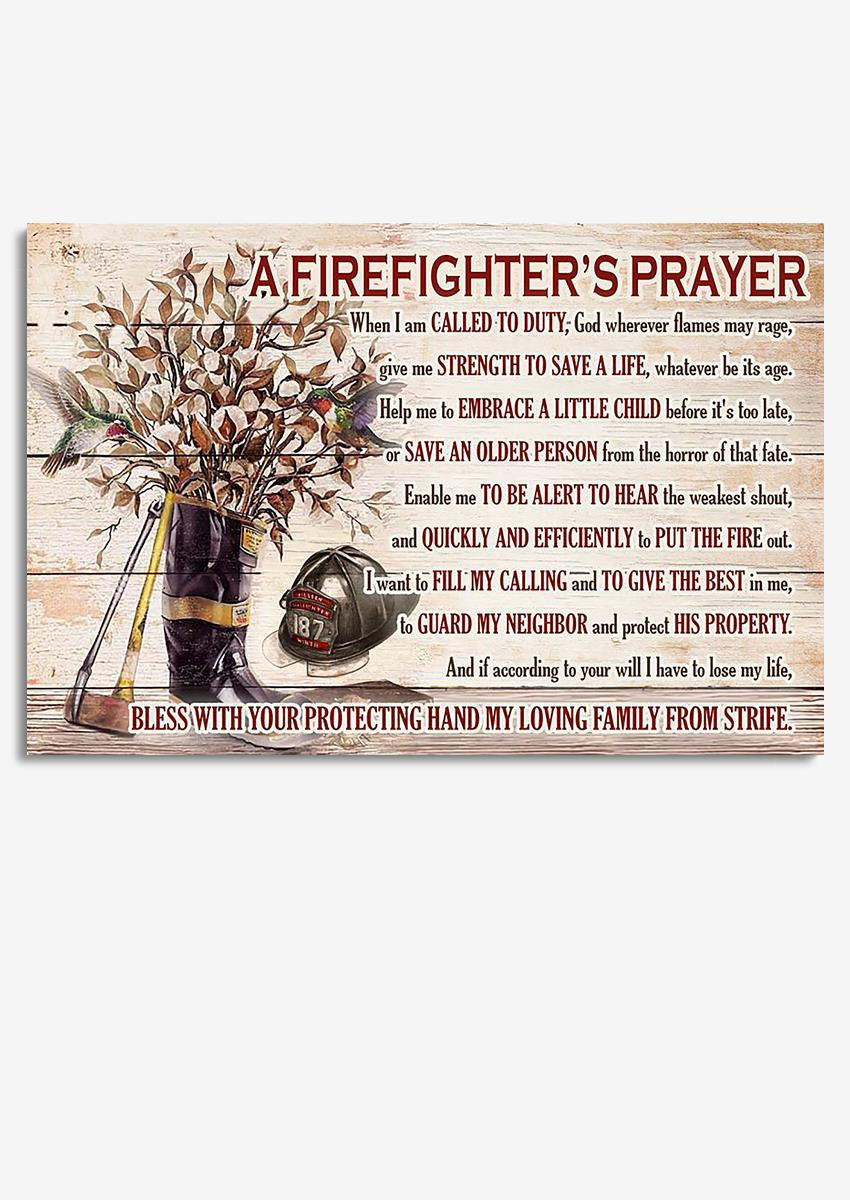 Firefighter's Prayer Motivation Quote Wall Art Gift For Fireman Fire Dept Decor Framed Prints, Canvas