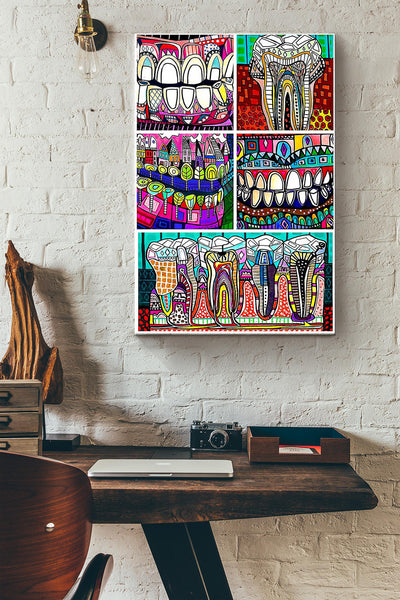 Colorful Teeth Art Dentist Poster Canvas Gallery Wrapped Canvas Framed Gift Idea