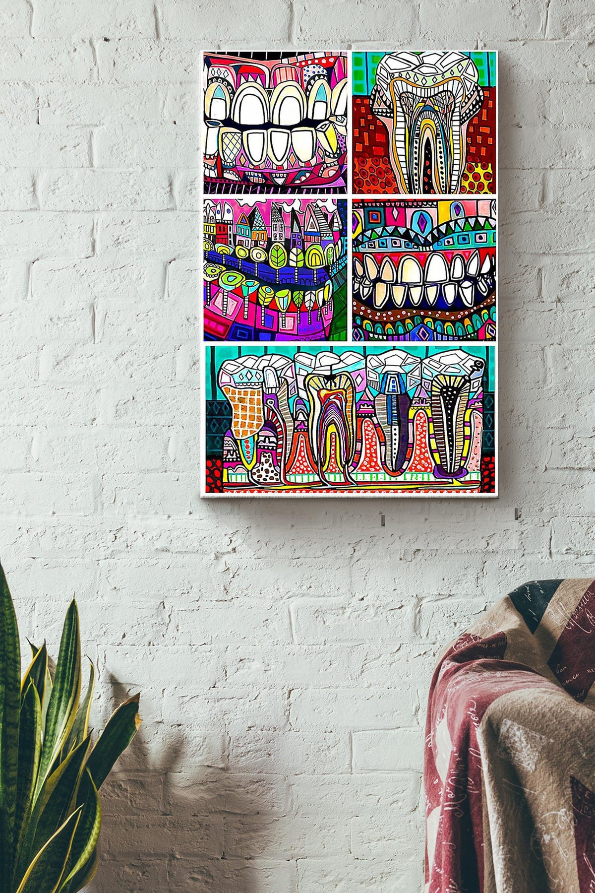 Colorful Teeth Art Dentist Poster Canvas Gallery Wrapped Canvas Framed Gift Idea