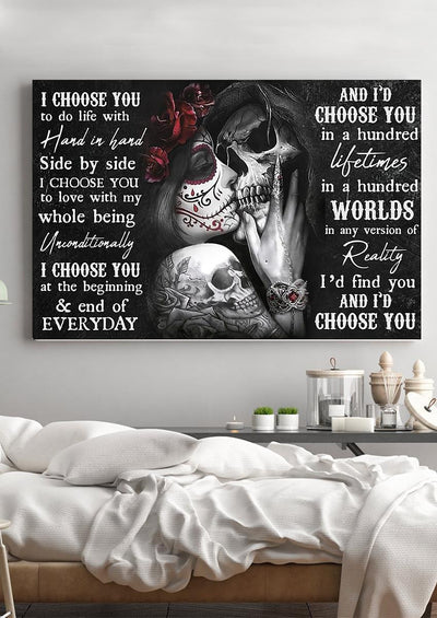 Personalized I Choose You Tattoo Couple Loving Letter Quote Wall Art Gift For Valentine Wedding Anniversary Halloween Gift Idea Framed Prints, Canvas