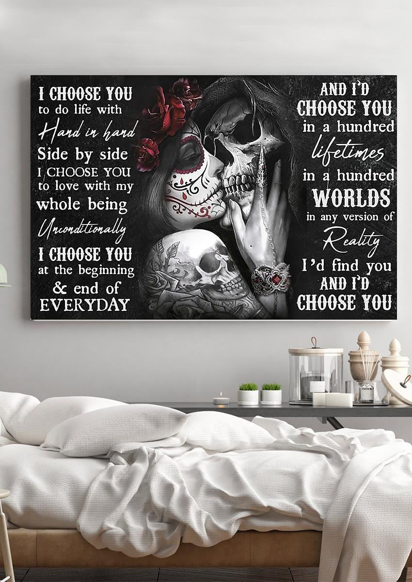 Personalized I Choose You Tattoo Couple Loving Letter Quote Wall Art Gift For Valentine Wedding Anniversary Halloween Gift Idea Framed Prints, Canvas
