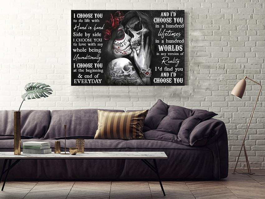 Personalized I Choose You Tattoo Couple Loving Letter Quote Wall Art Gift For Valentine Wedding Anniversary Halloween Gift Idea Framed Prints, Canvas