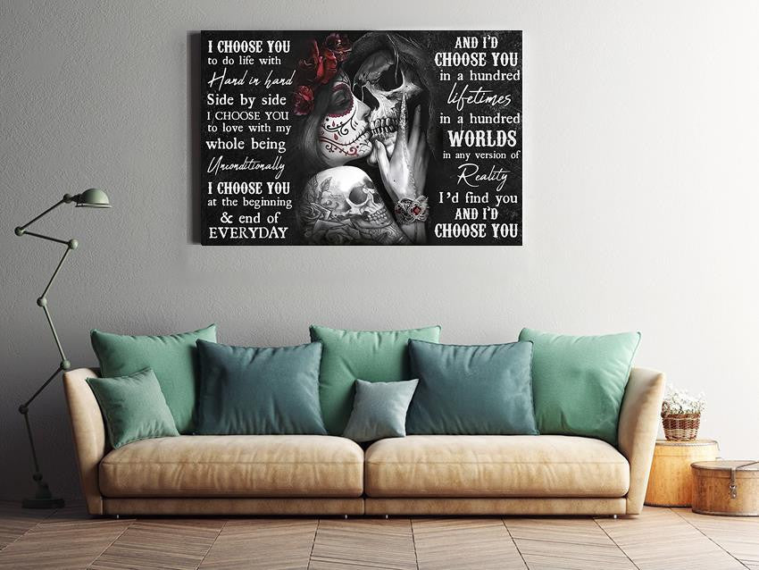 Personalized I Choose You Tattoo Couple Loving Letter Quote Wall Art Gift For Valentine Wedding Anniversary Halloween Gift Idea Framed Prints, Canvas