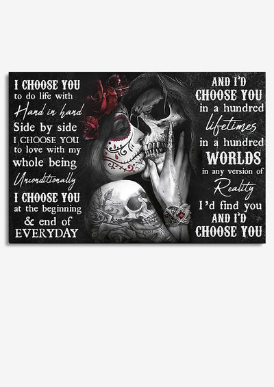 Personalized I Choose You Tattoo Couple Loving Letter Quote Wall Art Gift For Valentine Wedding Anniversary Halloween Gift Idea Framed Prints, Canvas