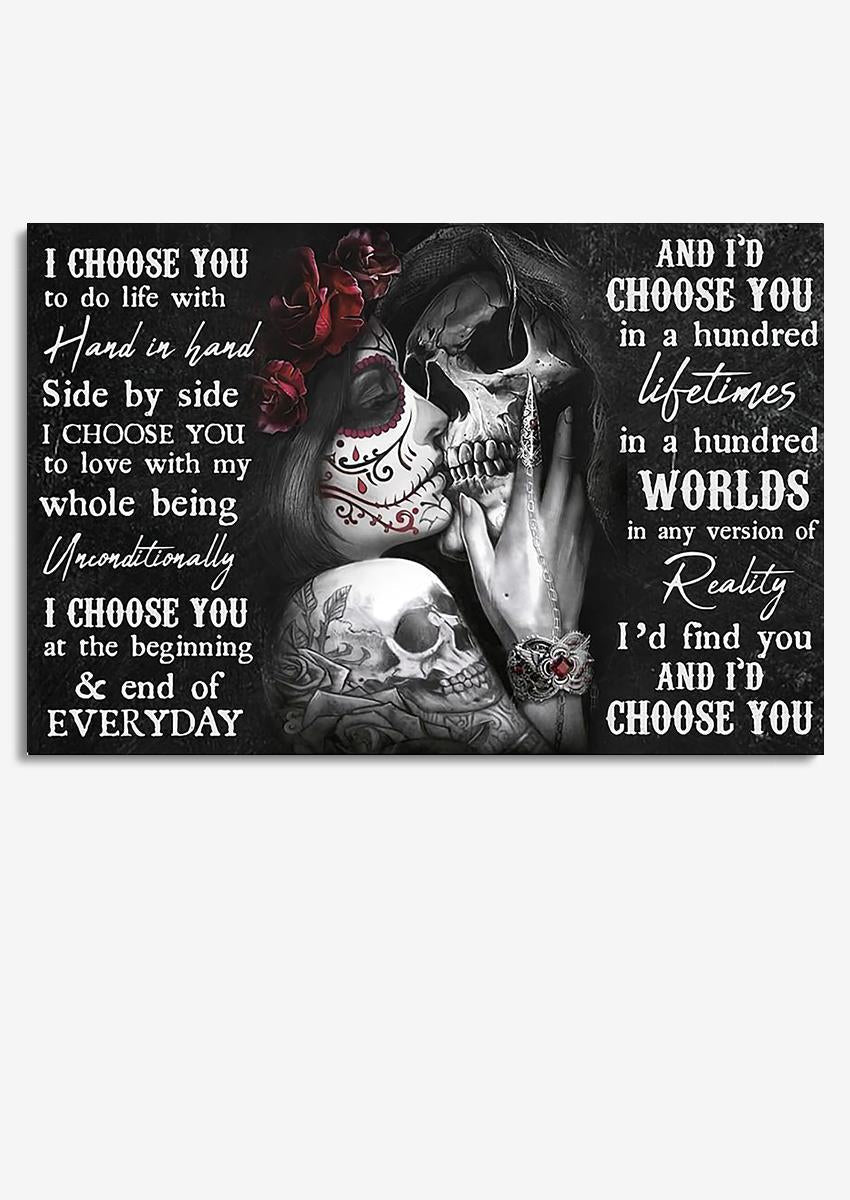 Personalized I Choose You Tattoo Couple Loving Letter Quote Wall Art Gift For Valentine Wedding Anniversary Halloween Gift Idea Framed Prints, Canvas