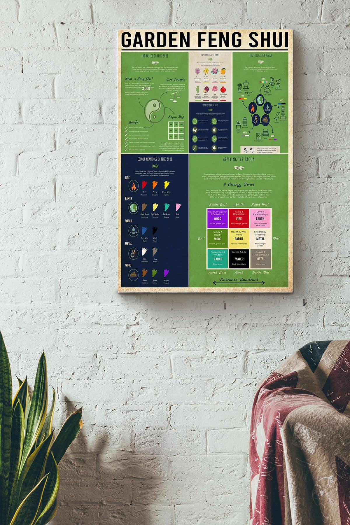 Garden Feng Shui Gardening Poster Canvas Gallery Wrapped Canvas Framed Gift Idea