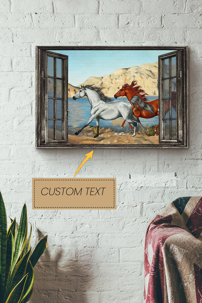 Horse Window Poster - Animal Wall Art - Gift For Horse Lover Horse Rider Cowboy Farmhouse Decor Canvas Gallery Wrapped Canvas Framed Gift Idea Framed Prints, Canvas