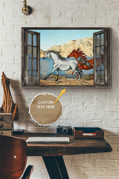 Horse Window Poster - Animal Wall Art - Gift For Horse Lover Horse Rider Cowboy Farmhouse Decor Canvas Gallery Wrapped Canvas Framed Gift Idea Framed Prints, Canvas