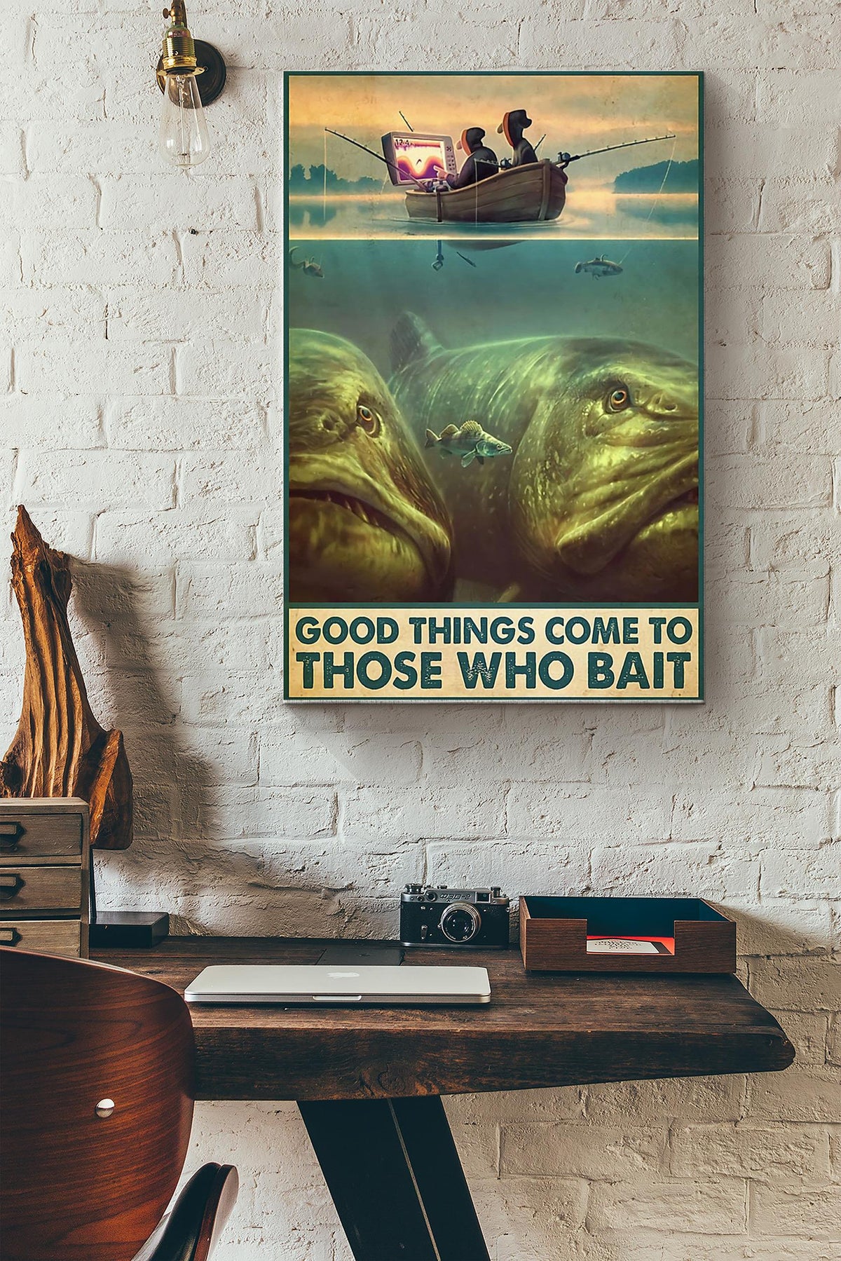 Good Things Come To Those Who Bait Fishing Poster Canvas Gallery Wrapped Canvas Framed Gift Idea