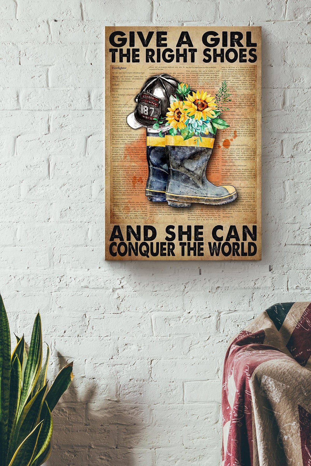 Give A Girl The Right Shoes And She Can Conquer The World Firefighter Mom Firefighter Wife Home Decor 02 Canvas