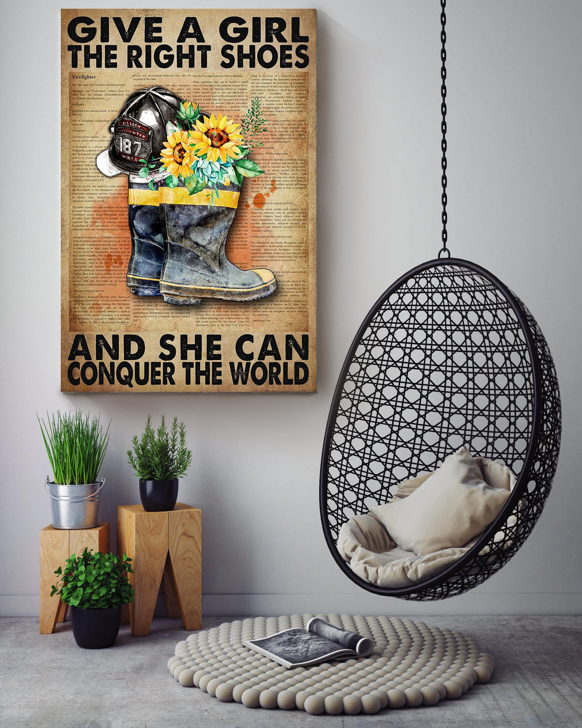 Give A Girl The Right Shoes And She Can Conquer The World Firefighter Mom Firefighter Wife Home Decor 02 Canvas
