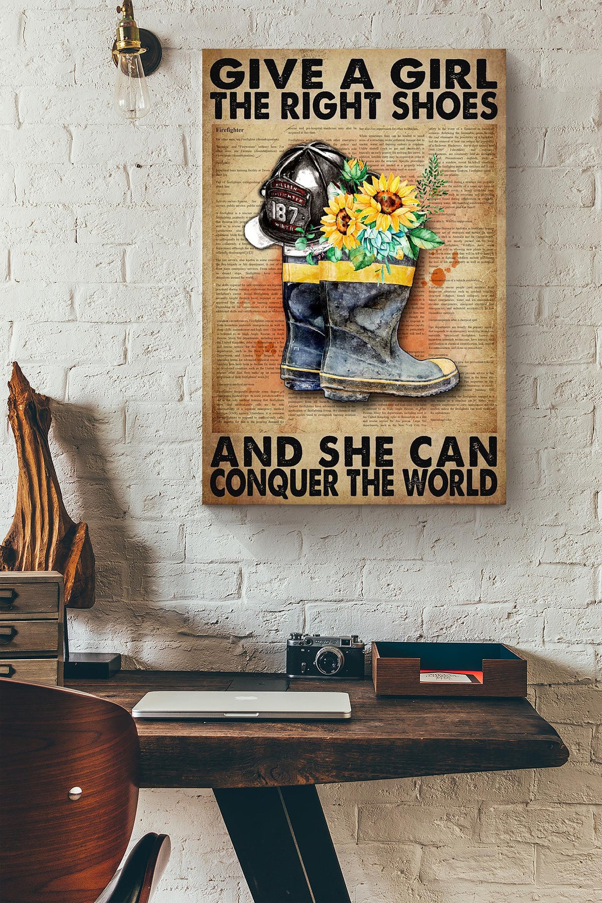 Give A Girl The Right Shoes And She Can Conquer The World Firefighter Mom Firefighter Wife Home Decor 02 Canvas