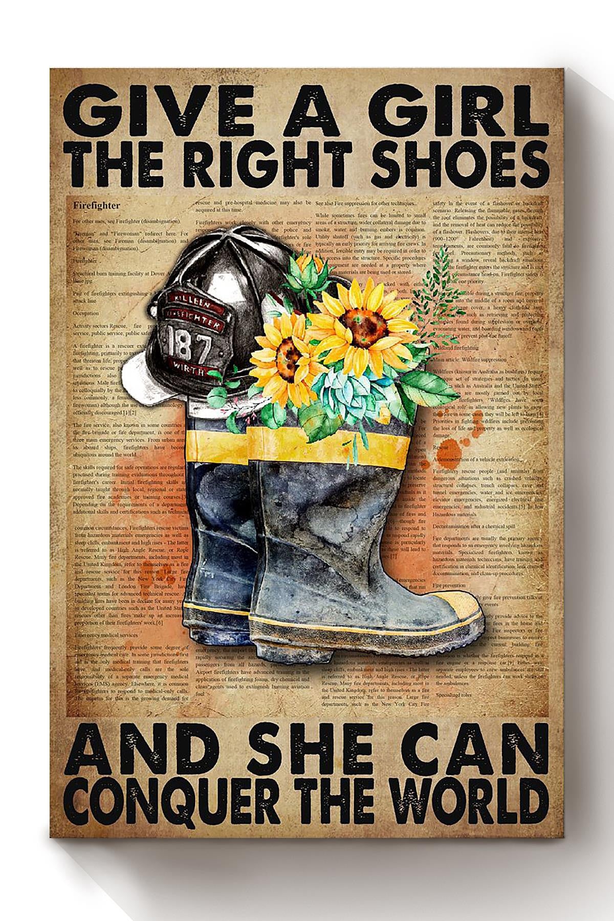 Give A Girl The Right Shoes And She Can Conquer The World Firefighter Mom Firefighter Wife Home Decor 02 Canvas