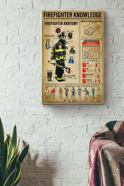 Firefighter Knowledge Basic Information Poster - Firefighter Wall Art - Gift For Firefighter Soldier Father Fathers Day Canvas Gallery Wrapped Canvas Framed Gift Idea Framed Prints, Canvas