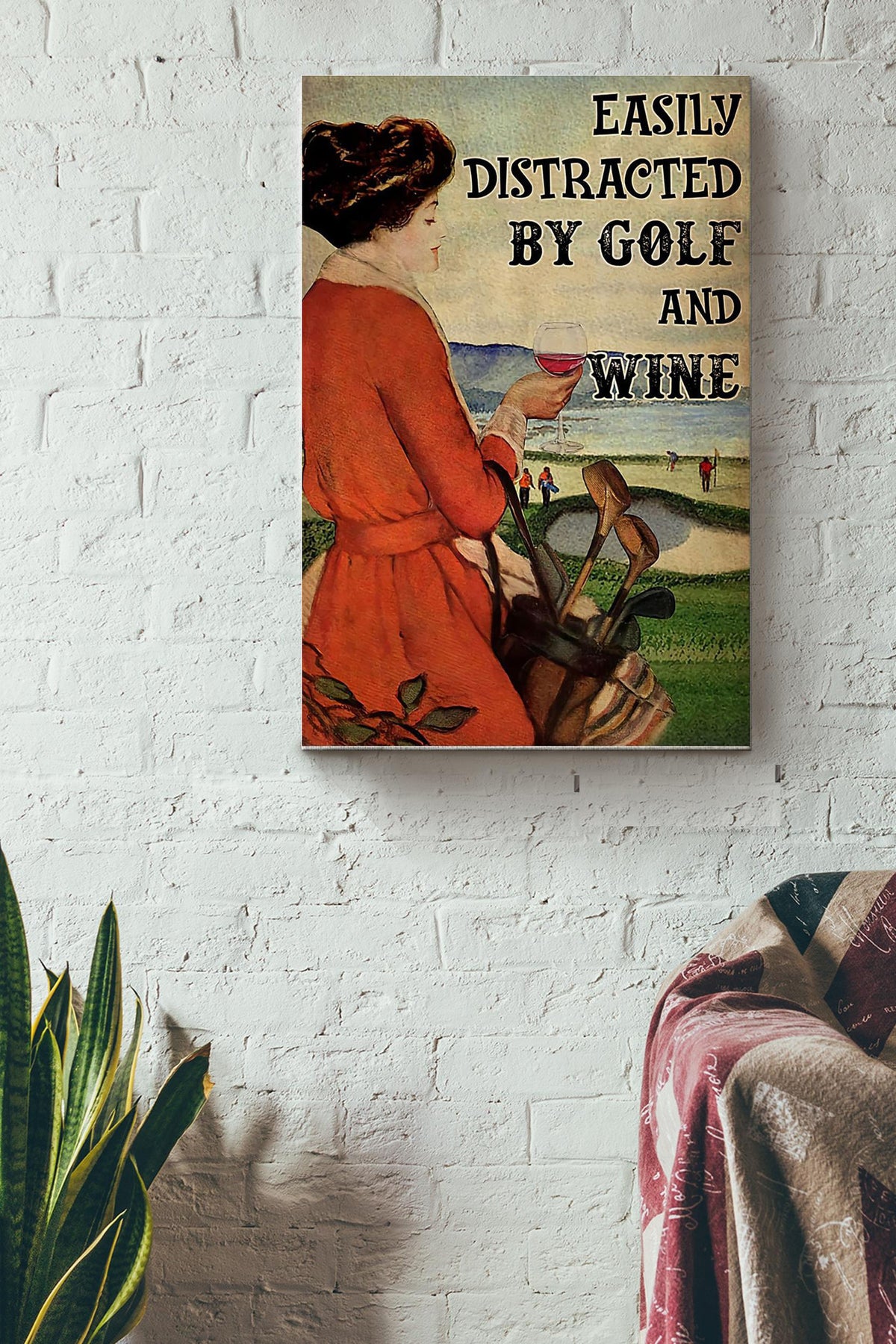 Easily Distracted By Golf And Red Wine Poster Canvas Gallery Wrapped Canvas Framed Gift Idea