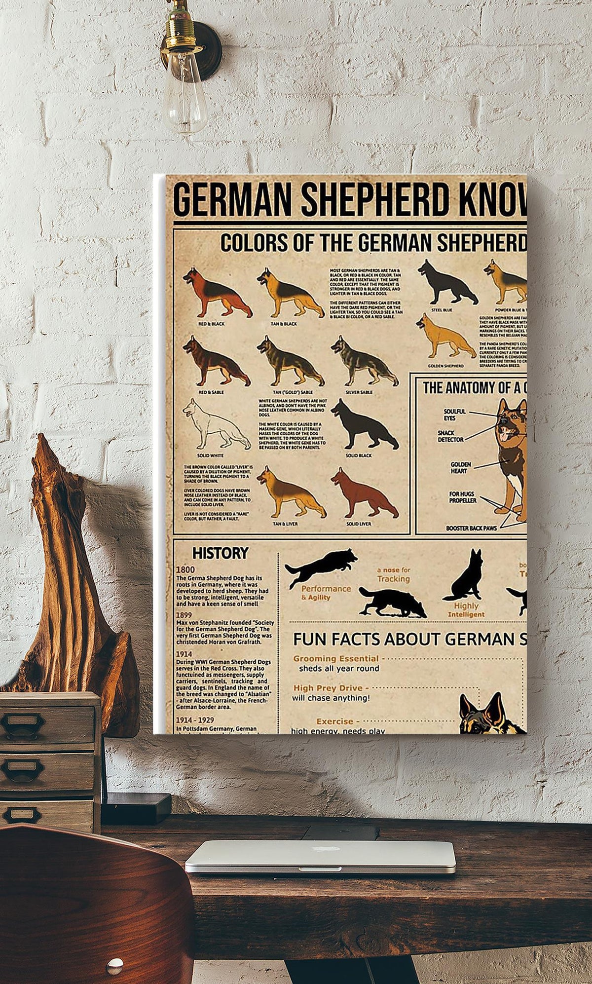 German Shepherd Facts Animal Knowledge For Homeschool Nusery Kids Bedroom Decor Canvas