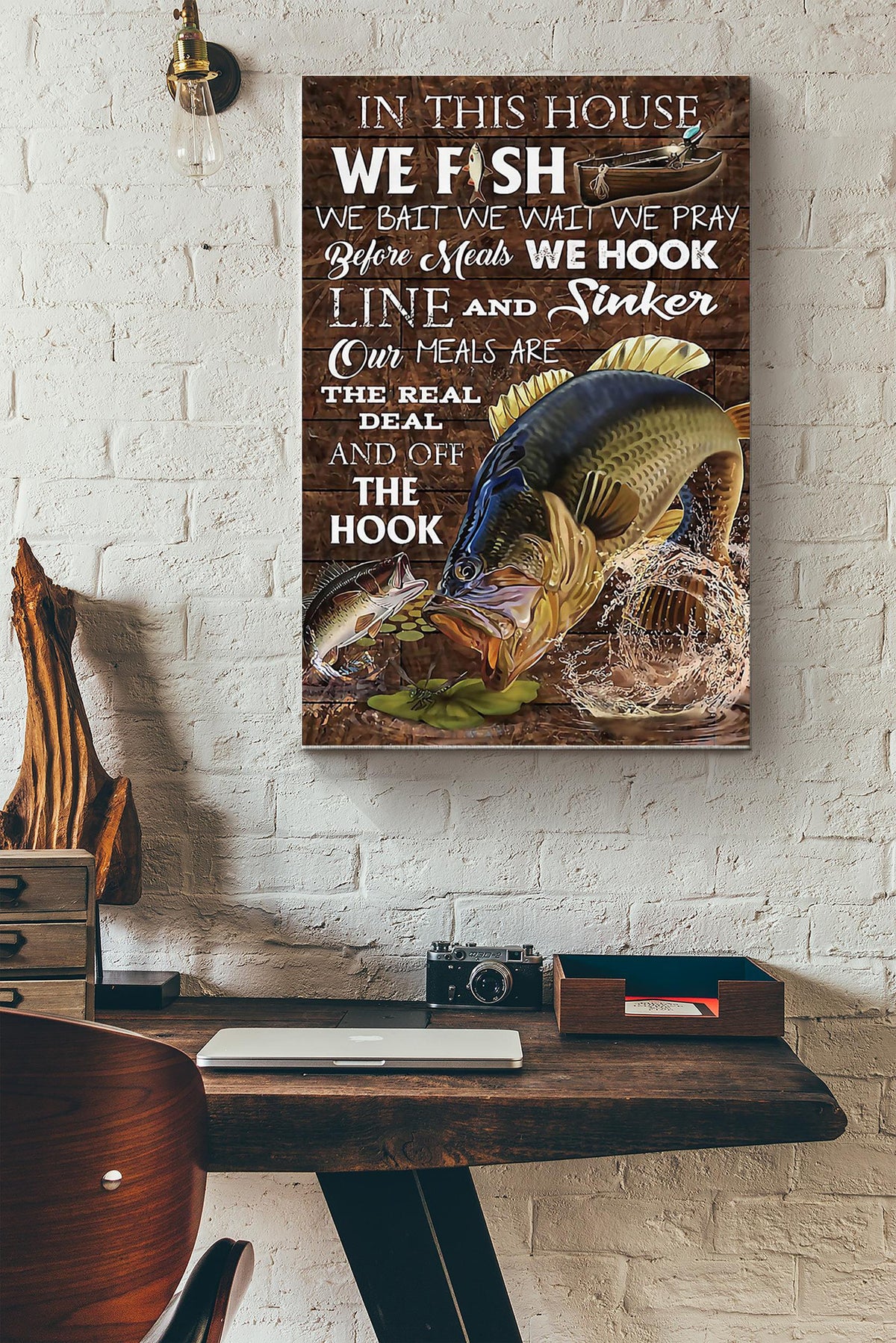Fishing In This House We Fish Canvas Gallery Wrapped Canvas Framed Gift Idea