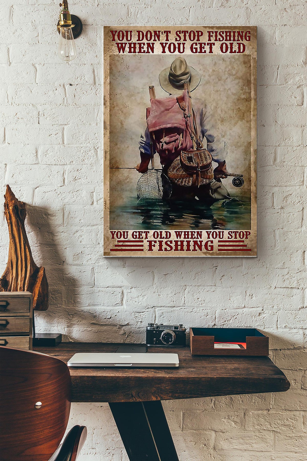 Fishing - You Get Old When You Stop Fishing Canvas Gallery Wrapped Canvas Framed Gift Idea