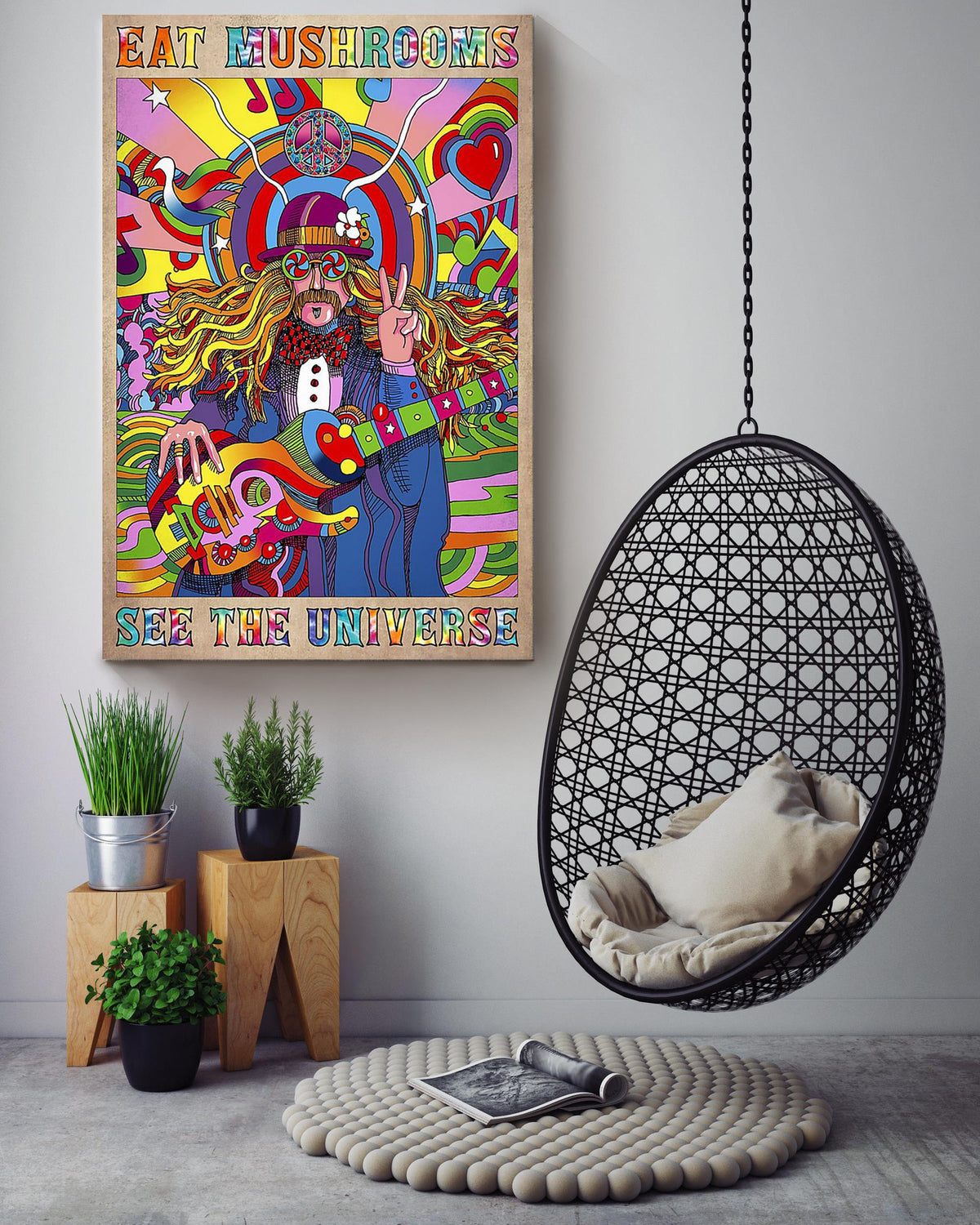 Eat Mushrooms See The Universe Clown Wall Art For Kids Room Decor Canvas Framed Prints, Canvas