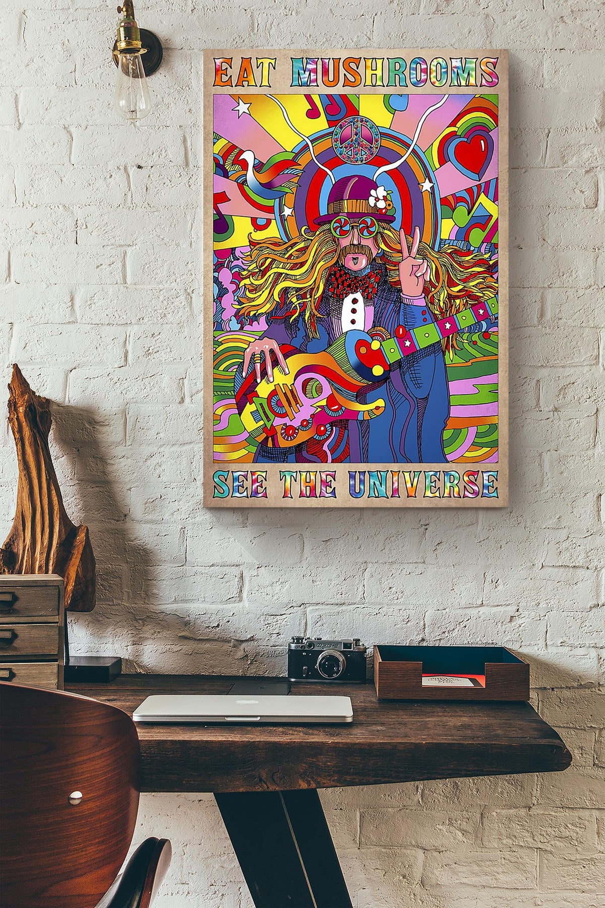 Eat Mushrooms See The Universe Clown Wall Art For Kids Room Decor Canvas Framed Prints, Canvas