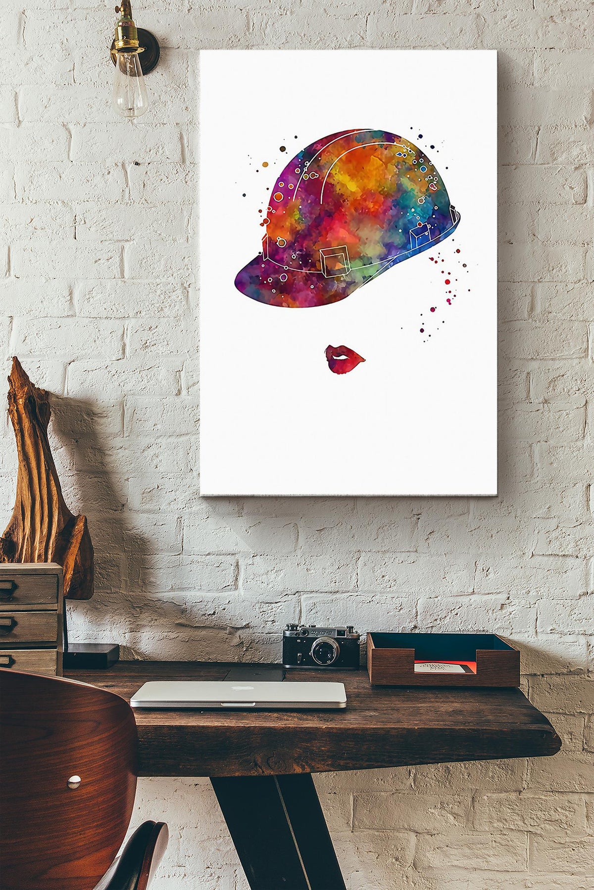 Engineer Helmet Colorful Art Poster Canvas Gallery Wrapped Canvas Framed Gift Idea