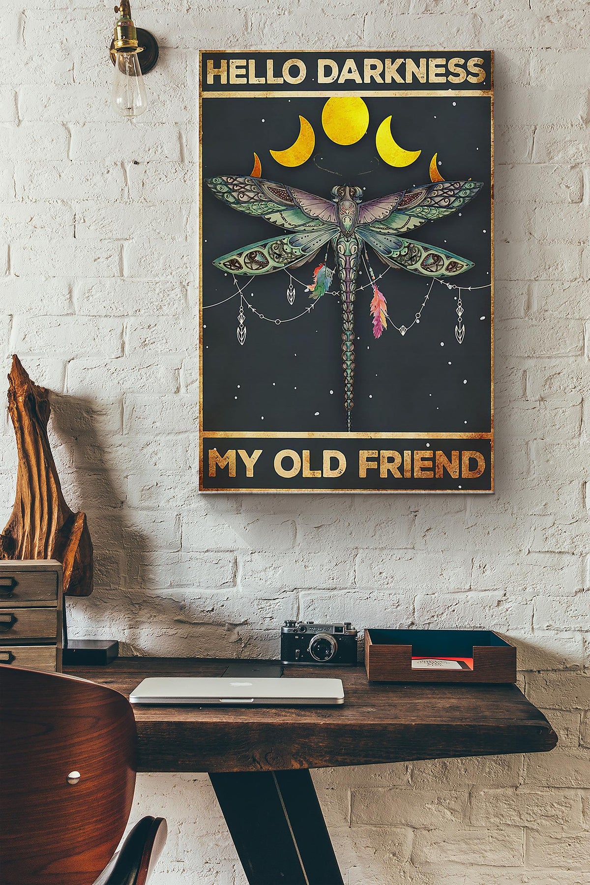 Dragonfly Hello Darkness My Old Friend Canvas Gallery Wrapped Canvas Framed Gift Idea