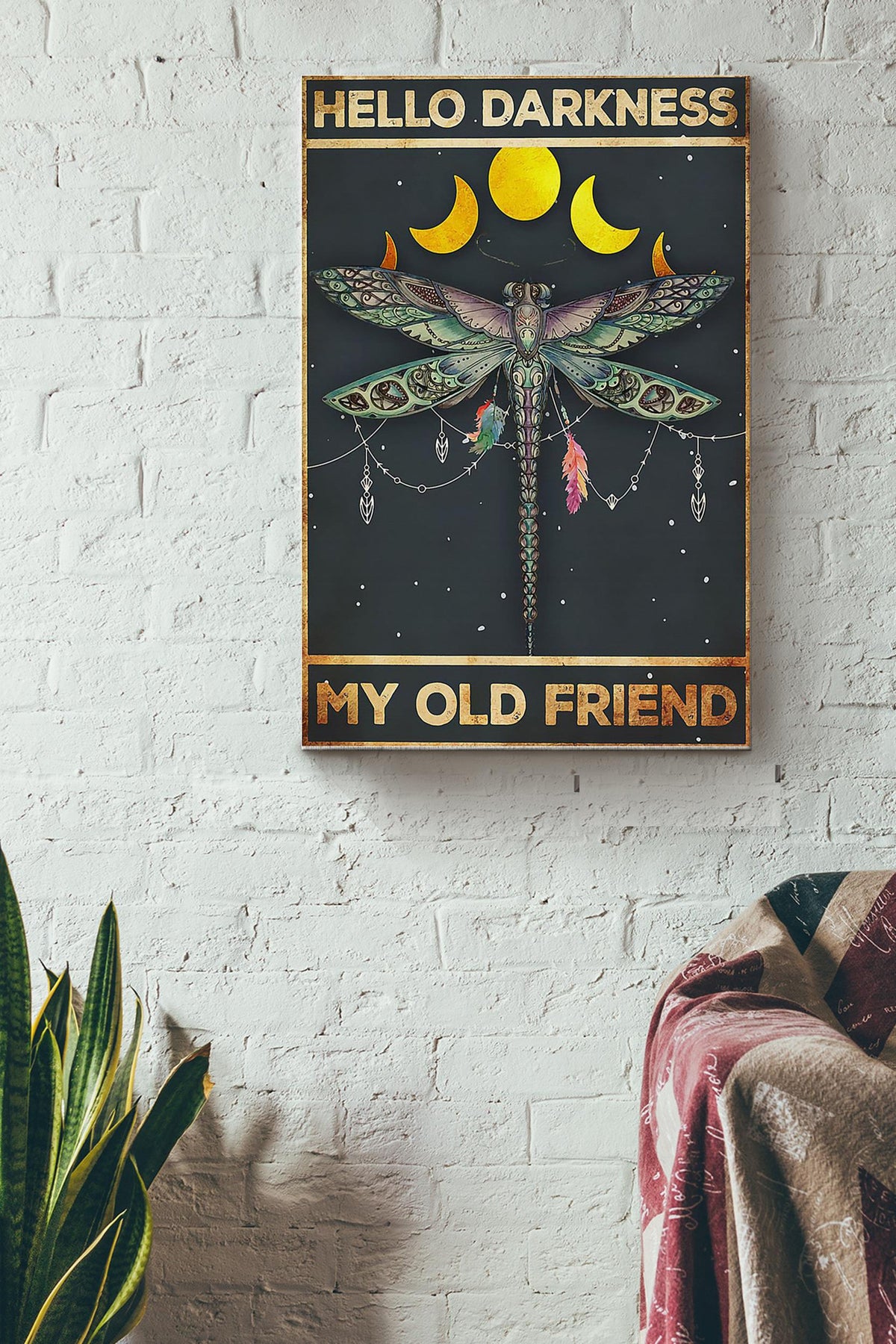 Dragonfly Hello Darkness My Old Friend Canvas Gallery Wrapped Canvas Framed Gift Idea