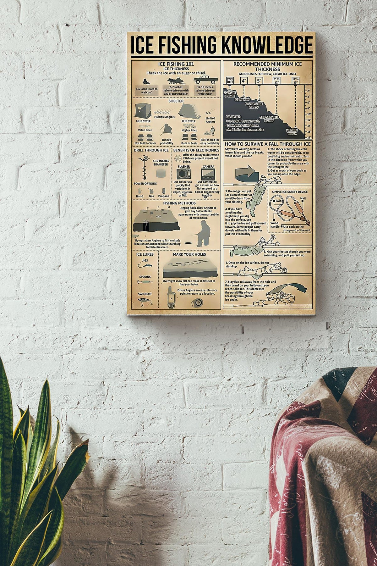 Ice Fishing Knowledge Canvas Gallery Wrapped Canvas Framed Gift Idea