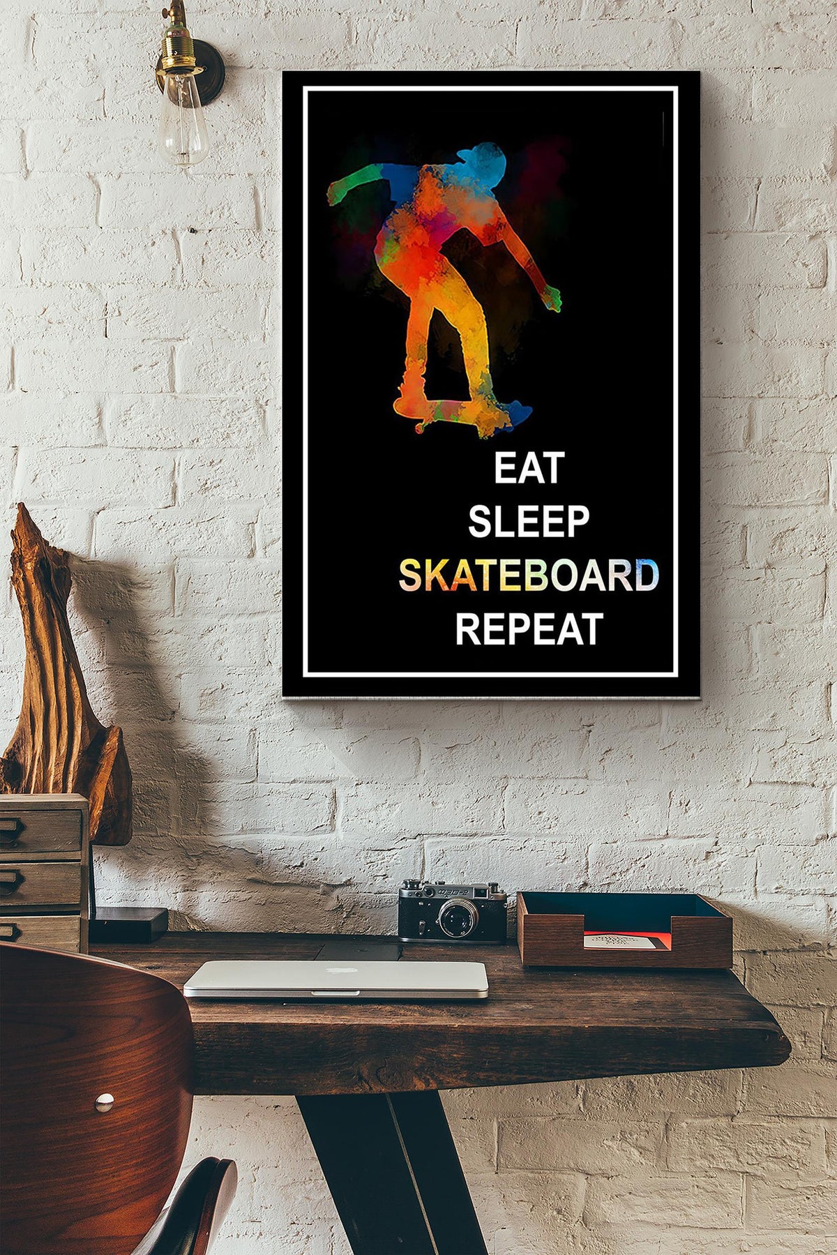 Eat Sleep Skateboard And Repeat Skateboard Colorful Poster Canvas Gallery Wrapped Canvas Framed Gift Idea
