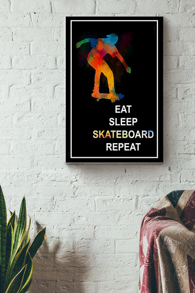 Eat Sleep Skateboard And Repeat Skateboard Colorful Poster Canvas Gallery Wrapped Canvas Framed Gift Idea