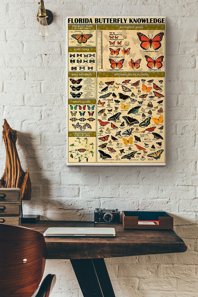 Florida Butterfly Knowledge Poster Canvas Gallery Wrapped Canvas Framed Gift Idea