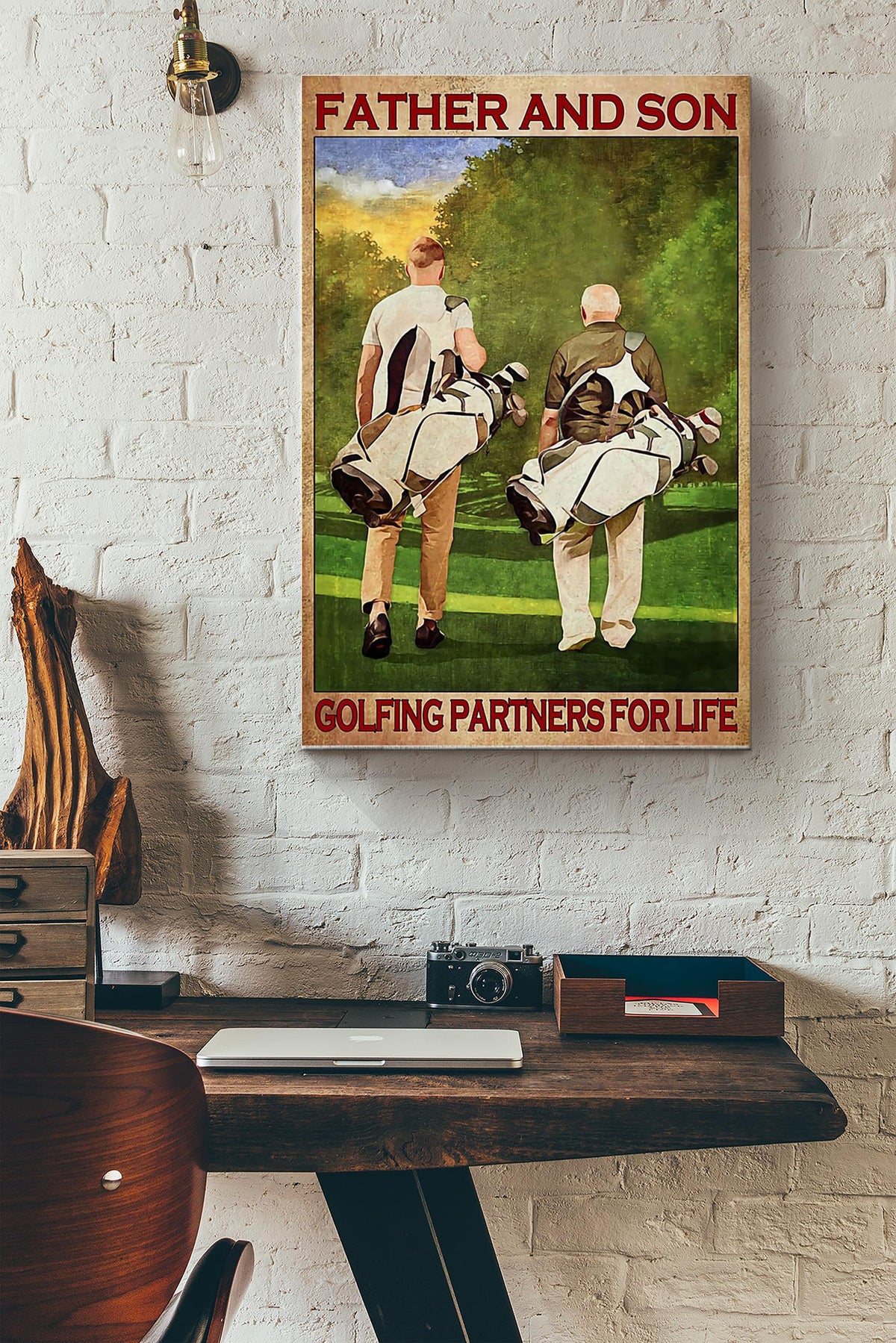 Father And Son Golfing Partners For Life Golf Poster Canvas Gallery Wrapped Canvas Framed Gift Idea