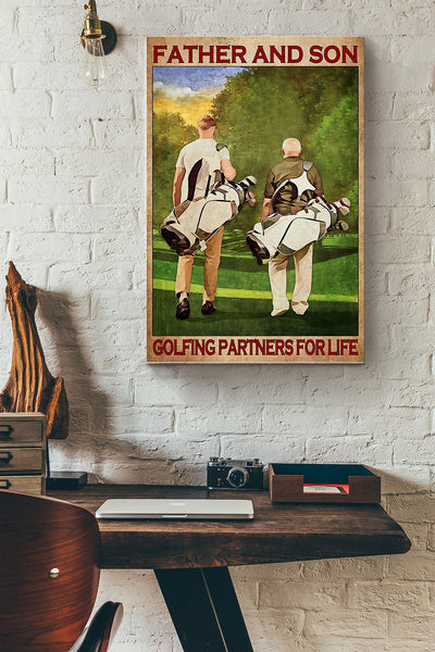 Father And Son Golfing Partners For Life Golf Poster Canvas Gallery Wrapped Canvas Framed Gift Idea