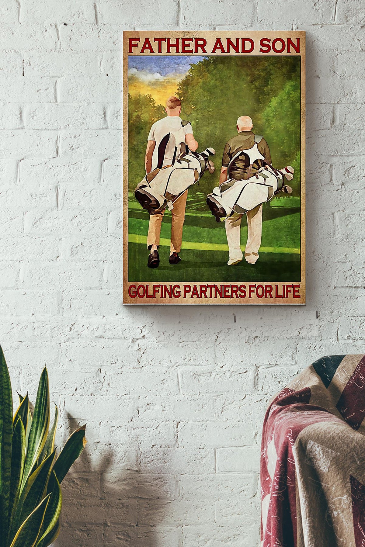 Father And Son Golfing Partners For Life Golf Poster Canvas Gallery Wrapped Canvas Framed Gift Idea