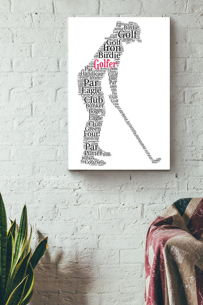 Girl Playing Golf Word Art Poster Canvas Gallery Wrapped Canvas Framed Gift Idea