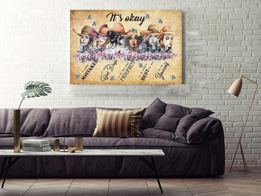 Cowgirl It's Okay To Not Be Okay Motivation Quote Wall Art For Home Decor Housewarming 02 Framed Prints, Canvas