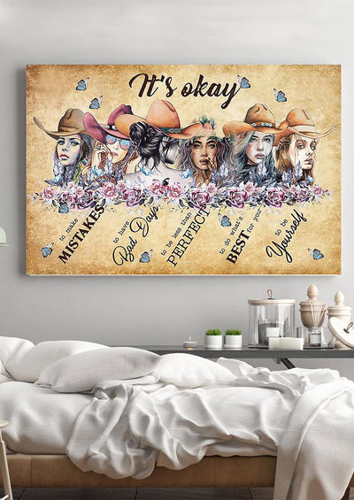 Cowgirl It's Okay To Not Be Okay Motivation Quote Wall Art For Home Decor Housewarming 02 Framed Prints, Canvas