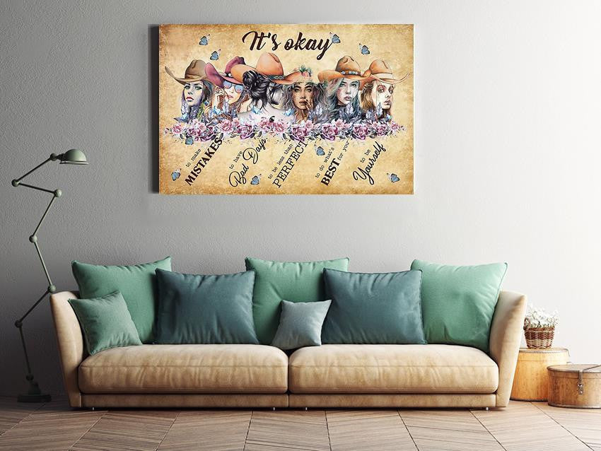 Cowgirl It's Okay To Not Be Okay Motivation Quote Wall Art For Home Decor Housewarming 02 Framed Prints, Canvas