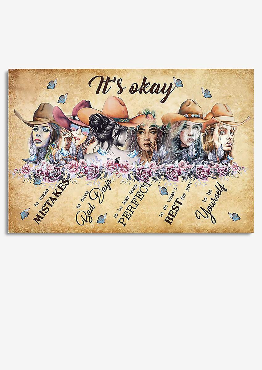 Cowgirl It's Okay To Not Be Okay Motivation Quote Wall Art For Home Decor Housewarming 02 Framed Prints, Canvas