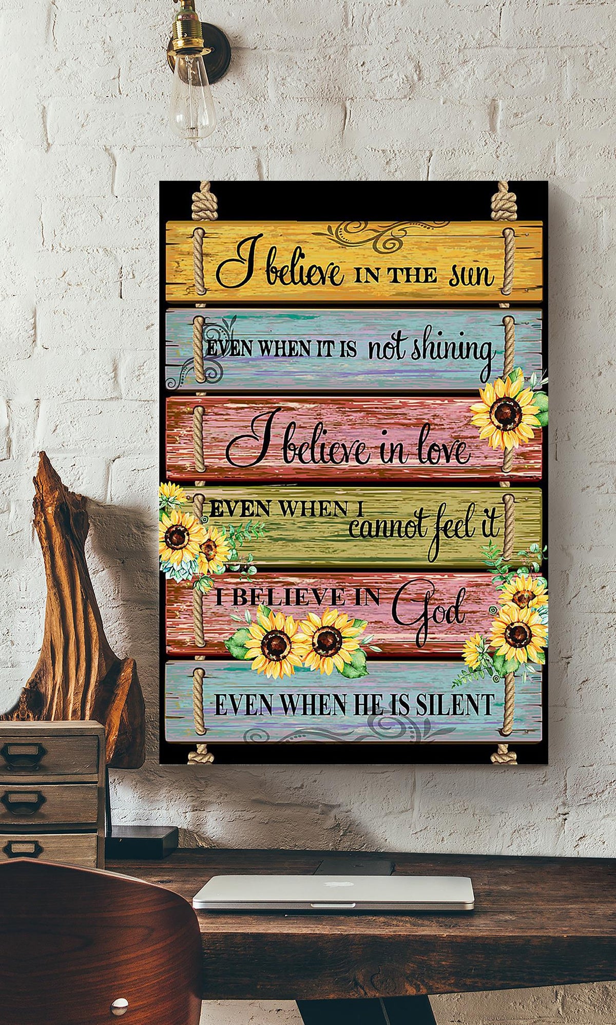I Believe In Positive Quote Wooden Wall Art For Home Decor Housewarming Canvas Framed Prints, Canvas